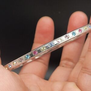 Chic Silver Tone Bracelet with Colorful Gemstones